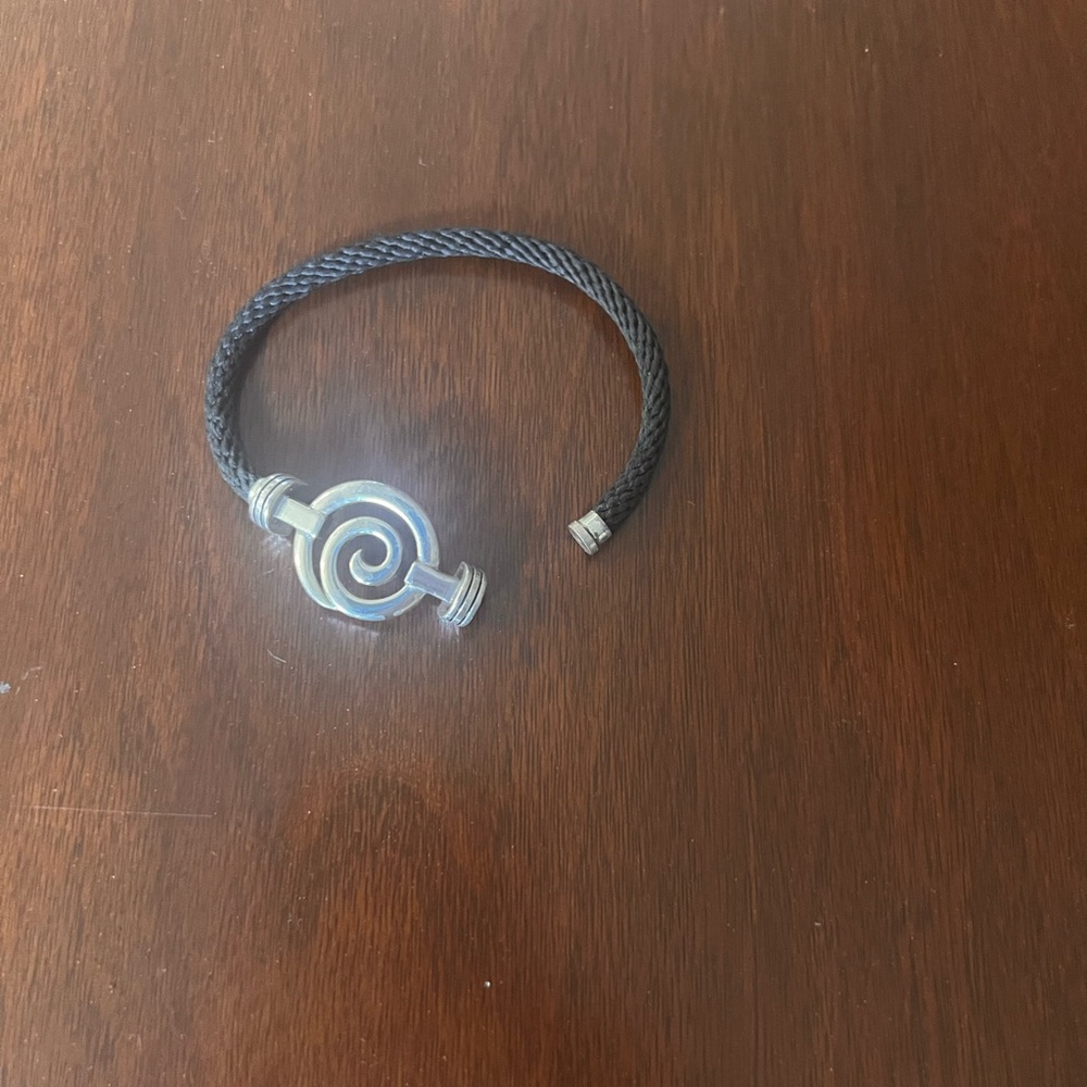 Black Braided Bracelet with Silver Swirl Charm